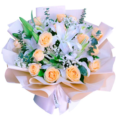 新余16朵香槟玫瑰2支百合，爱的温暖和幸福