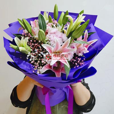 新余6支粉色多头百合，真诚的问候